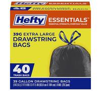 Hefty Bolsas de basura extra grandes Essentials, 40 l, bolsas de basura extragrandes para paisajismo, residuos de patio, limpieza de sótanos, remodelación del hogar y más, sin olor, negro