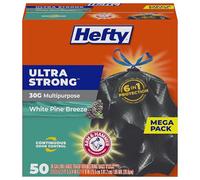 Hefty Bolsas de basura grandes multiusos ultra fuertes, negro, aroma a brisa de pino blanco, 30 galones, 50 unidades