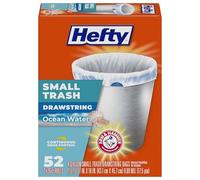 Hefty Bolsas de basura pequeñas, con cordón, aroma al agua del océano, 4 galones, 52 unidades