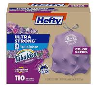 Hefty Bolsas de basura ultra fuertes de 13 galones, bolsas de basura altas de cocina de 13 galones, resisten fugas, pinchazos y rasgaduras, control continuo de olores, morado, aroma fabuloso, 110