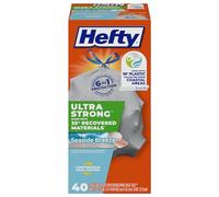 Hefty Bolsas de basura ultra fuertes de 13 galones, bolsas de basura grandes hechas con materiales recuperados, incluyendo plástico costero, cierre de cordón, resiste fugas y pinchazos, gris, aroma a