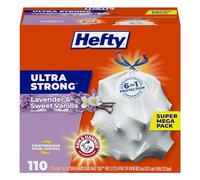 Hefty Ultra fuerte bolsas de basura (lavanda, vainilla, altura cocina cordón, 13 L 110 Count) - se adapta a todos los Simplehuman tamaño J latas SYNCHKG091863, 110 Count, Lavender Sweet Vanilla, 1
