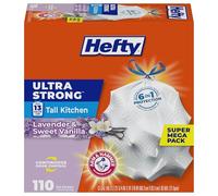 Hefty Ultra fuerte bolsas de basura (lavanda, vainilla, altura cocina cordón, 13 L 110 Count) - se adapta a todos los Simplehuman tamaño J latas SYNCHKG091863, 110 Count, Lavender Sweet Vanilla, 1