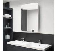 HEFZGDB Armario con espejo LED blanco y aspecto de roble, 60 x 11 x 80 cm, con iluminación integrada y dos estantes, moderno armario de pared de tablero DM de alta calidad para un estilo elegante
