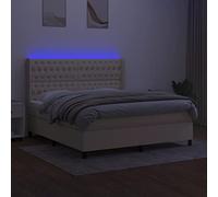 HEFZGDB Cama con somier con colchón y LED, color crema, 180 x 200 cm, de tela, cama matrimonial, cama individual, cama doble, para habitación de invitados, salón, albergue dormitorio