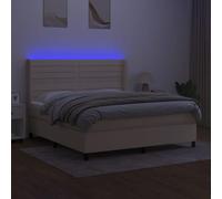 HEFZGDB Cama con somier con colchón y LED, color crema, 180 x 200 cm, de tela, cama matrimonial, cama individual, cama doble, para habitación de invitados, salón, albergue dormitorio