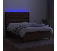 HEFZGDB Cama con somier con colchón y LED, color marrón oscuro, 140 x 190 cm, tela para cama matrimonial, cama individual, cama doble, para habitación de invitados, salón, albergue dormitorio