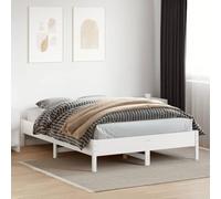 HEFZGDB Cama de madera maciza sin colchón, color blanco, 150 x 200 cm, madera de pino, cama matrimonial, marco de cama familiar, para habitaciones de invitados, dormitorio, albergue, salón