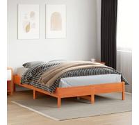 HEFZGDB Cama de madera maciza sin colchón, color marrón cera, 150 x 200 cm, madera de pino, cama matrimonial, marco de cama familiar, para habitaciones de invitados, dormitorio, albergue, salón