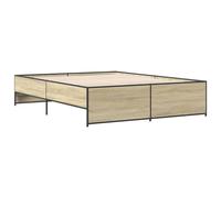 HEFZGDB Estructura de cama de roble Sonoma, 150 x 200 cm, madera y metal, marco de cama matrimonial, cama individual, para habitaciones de invitados, albergues, dormitorios, salones