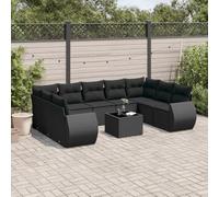 HEFZGDB Juego de 10 sofás de jardín con cojines de polirratán de polietileno de color negro, bolsa impermeable, funda extraíble, diseño modular, placa de cristal