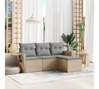 HEFZGDB Juego de 4 sofás de jardín con cojines beige de polirratán de polietileno, espacio de almacenamiento, bolsa impermeable, funda extraíble, estantes plegables, diseño modular para terraza, patio