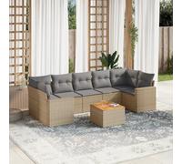 HEFZGDB Juego de 8 sofás de jardín con cojines beige de polirratán de polietileno, diseño modular, almacenamiento impermeable, funda extraíble, madera de acacia, mesa de mesa y muebles de jardín