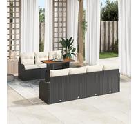 HEFZGDB Juego de 8 sofás de jardín con cojines de polirratán negro de madera de acacia, muebles modulares para exteriores, para terraza, balcón, funda de poliéster resistente a la intemperie