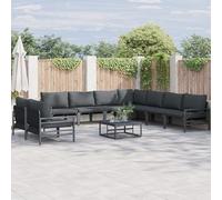 HEFZGDB Juego de sofás de jardín de 9 piezas, color antracita y acero, muebles de exterior, juego completo con grupo de asientos para terraza y jardín, diseño resistente a la intemperie y duradero
