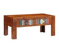 HEFZGDB Mesa de centro de madera maciza de acacia, 90 x 50 x 40 cm, con espacio de almacenamiento para salón, mesa auxiliar estable para interior y exterior, resistente a la intemperie, única con fija