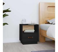 HEFZGDB Mesita de noche negra 40 x 34 x 45 cm madera maciza de pino con cajón y compartimento abierto para espacio de almacenamiento. Esta elegante mesita de noche de madera de pino maciza ofrece con