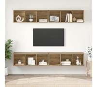 HEFZGDB Mueble de pared para TV (4 unidades, roble, artesanal, 37 x 37 x 107,5 cm), diseño de cubos, con montaje en pared, para almacenamiento y organización