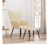 HEFZGDB Sillón de relax con taburete, tela crema, silla de comedor moderna con diseño cuadrado, acolchado suave, cómoda funda de tela, marco de acero, patas de madera, estable, duradera, cómoda