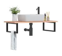 HEFZGDB Tapa de tocador con soporte de acero y madera maciza de roble, resistente estante de baño con estructura de acero y tablero de madera de roble para montaje en pared, solución de almacenamiento