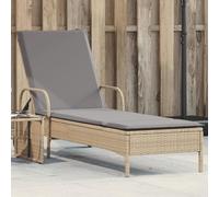 HEFZGDB Tumbona con ruedas y cojín beige de poliratán, respaldo ajustable en 3 posiciones, funda lavable, muebles de jardín de ratán de polietileno, fácil de limpiar y resistente a la intemperie