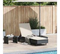 HEFZGDB Tumbona con ruedas y cojín negro de poliratán, respaldo ajustable, muebles de jardín para balcón, terraza, piscina, tumbona de ratán sintético resistente a la intemperie con extraíble