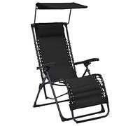 HEFZGDB Tumbona plegable ajustable negra con toldo, robusta silla de jardín de textileno para terraza, balcón, resistente a la intemperie, muebles de exterior con reposacabezas y estructura de acero