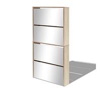 HEFZGDB Zapatero con 4 compartimentos espejo roble 63 × 17 × 134 cm pequeño zapatero estrecho baño estante estante estante armario armario pasillo para cocina, salón, dormitorio