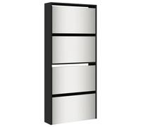 HEFZGDB Zapatero con espejo, 4 compartimentos, color negro, 63 x 17 x 134 cm, pequeño zapatero, estrecho, para cuarto de baño, armario para cocina, salón, dormitorio, dormitorio