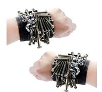 HeFZiYMOZaDP 2 pcs Pulseras magnéticas Soportes de Banda， Muñequera para Sujetar Tornillos, Clavos, Brocas, muñequera, portaherramientas Cinturones con Dispositivos Fuertes para Hombre