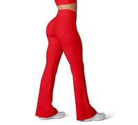 HEGALY Pantalones de Yoga Acampanados para Mujer, Leggings Cruzados, Suaves, de Cintura Alta, Pantalones Casuales de Corte de Bota, Rojo Oscuro, Medium