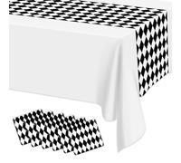 Hegbolke 6 piezas de camino de mesa a cuadros negro y blanco, 14 x 108 pulgadas Manteles de Alice para tema de carreras, Halloween, fiesta del país de las maravillas, decoración clásica a cuadros para