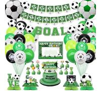 Hegbolke Decoraciones para fiestas de fútbol - Incluyendo elementos de fútbol Bunting, centros de mesa, DIY nombre colgante signo, Cake Toppers, globos, bandera de fútbol para cumpleaños