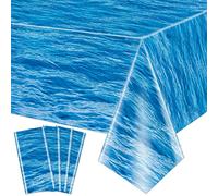Hegbolke Paquete de 4 manteles Ola del océano - Funda Reutilizable para Mesa de Agua oceánica para océano bajo el mar, Playa, Piscina, Sirena, tiburón, 137 x 274 cm