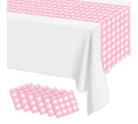 Hegbolke Paquete de 6 caminos de mesa a cuadros rosa y blanco, 35,5 x 274,3 cm, rectangular, impermeable, camino de mesa de picnic para fiesta de cumpleaños, vacaciones, suministros al aire libre
