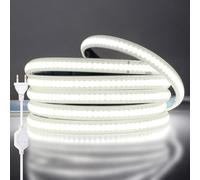 HEGEHE 220V COB Tira de LED 4M, 288 LEDs/m Flexible Super Brillante Blanco Frio Tira COB LED, IP65 Tira de luz LED Cadena Autoadhesiva con Enchufe para Navidad, Decoración Interior e Iluminación