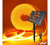 HEGEHE 24V Solar COB Neón Tira, 8 Modos al aire libre IP68 cadena de luces autoadhesivas, Tira de luz solar Cuttable 5cm, 320LEDs/m Super brillante COB Neon LED tira para Garten (Amarillo Dorado，10m)