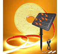HEGEHE 24V Solar COB Neón Tira, 8 Modos al aire libre IP68 cadena de luces autoadhesivas, Tira de luz solar Cuttable 5cm, 320LEDs/m Super brillante COB Neon LED tira para Garten (Blanco Cálido，6m)