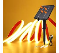 HEGEHE 24V Solar COB Neón Tira, 8 Modos al aire libre IP68 cadena de luces autoadhesivas, Tira de luz solar Cuttable 5cm, 320LEDs/m Super brillante COB Neon LED tira para Garten (Blanco Cálido,4m)