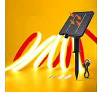 HEGEHE 24V Solar COB Neón Tira, 8 Modos al aire libre IP68 cadena de luces autoadhesivas, Tira de luz solar Cuttable 5cm, 320LEDs/m Super brillante COB Neon LED tira para Garten (Amarillo Dorado，5m)