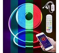 HEGEHE 5m Luz de Neón Flexible de 12 V Tira LED RGB Impermeable con Sincronización de Música de Controlador WiFi Remoto Regulable, APLICACIÓN Smart Life Trabaja con Alexa Google Assistant SmartThing