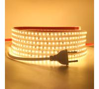 HEGEHE Conexión a AC220-240V Tira de LED,120LEDs/m SMD2835 Flexible Superbright Tira de luz LED cadena de luz de cuerda Autoadhesiva con enchufe para Navidad（22m, Blanco Cálido）