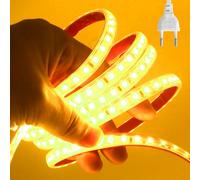 HEGEHE Conexión a AC220-240V Tira de LED,120LEDs/m SMD2835 Flexible Superbright Tira de luz LED cadena de luz de cuerda Autoadhesiva con enchufe para Navidad（3m, Amarillo Dorado）