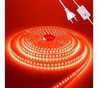 HEGEHE Conexión a CA220-240V Tira de LED, 120LEDs/m SMD2835 Flexible Superbright Tira de LED Autoadhesiva Regulable para Navidad, Vacaciones, Decoración de Interiores e Iluminación（5m, Rojo