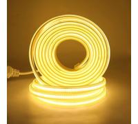 HEGEHE Flexible Tira de LED COB 220V con Cable de Alimentación, 288 LED/m Luz de Cuerda de Alto Brillo, Cada Corte de 50cm, IP65 Impermeable (5m, Blanco Cálido)