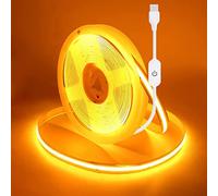 HEGEHE Regulable Tira LED COB 3M, 5V 320LEDs/m Súper Brillante Amarillo LED Tira no impermeable, banda de luz COB LED con soldadura de color blanco regulador táctil para iluminación de armario