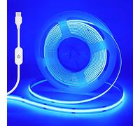 HEGEHE Regulable Tira LED COB 5M, 5V 320LEDs/m Súper Brillante Azul LED Tira no impermeable, banda de luz COB LED con soldadura de color blanco regulador táctil para iluminación de armario