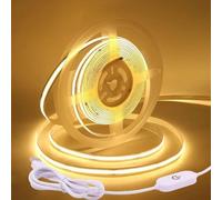 HEGEHE Regulable Tira LED COB 5M, 5V 320LEDs/m Súper Brillante Blanco Cálido LED Tira no impermeable,Banda de luz COB LED con soldadura de color blanco regulador táctil para iluminación de armario