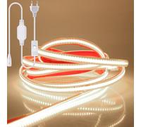 HEGEHE Tira COB LED Autoadhesiva 11M, 220V 288LEDs/M, Flexible Super Brillante Blanco Natural Con Enchufe y Conmutadores Para Navidad, Decoración Interior e Iluminación