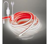 HEGEHE Tira COB LED Autoadhesiva 30M, 220V 288LEDs/M, Flexible Super Brillante Blanco Frío Con Enchufe y Conmutadores Para Navidad, Decoración Interior e Iluminación
